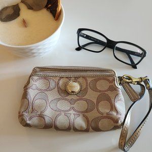 Coach beige/tan pink wristlet
